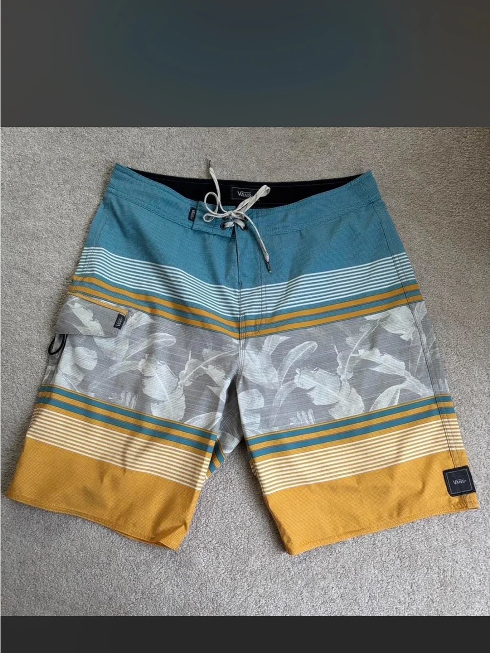 Vans Men's Teal and Mustard Striped Floral Boardshorts